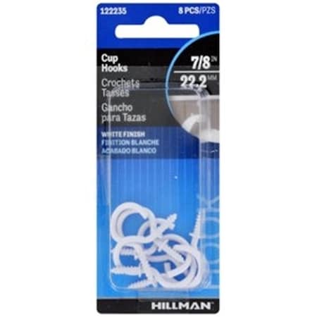 Hillman 0.87 in. White Cup Hooks, 8PK 243694